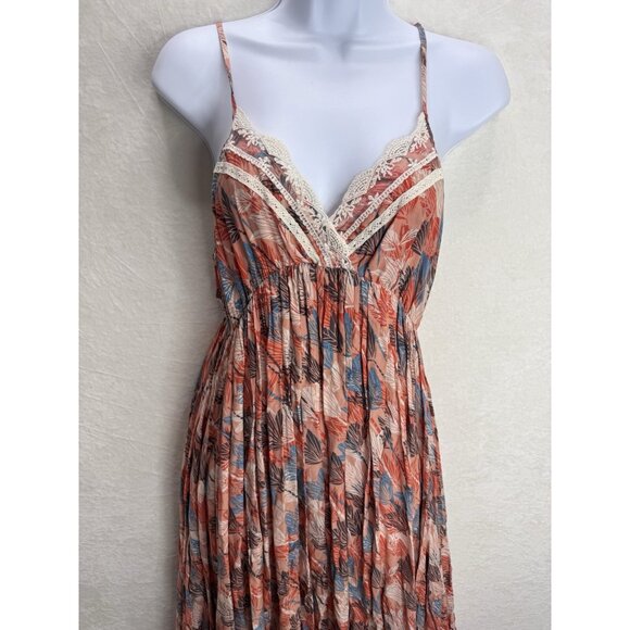 Lulu's Women's Leaf Print Rayon Light Tie Back Maxi Dress Size Small - Picture 4 of 14